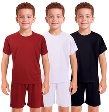 Kids Girls Boys Football Kit T Shirt Shorts PE Athletic Sportswear Outfit Set