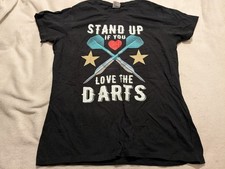 Stand Up If You Love The Darts Ladies T Shirt Large 19 p2p pub sports tee