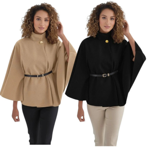 Ladies poncho cape belted - ladies,