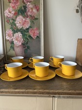 Vintage Melaware Mustard Yellow 6x Cups Saucers Camping Caravan Picnic Set