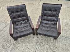 Scandinavian Style Bent Wood and Leather Lounge Chairs Retro Design x 2 MCM?