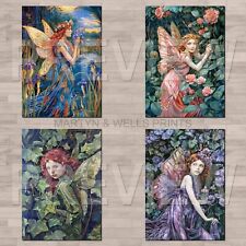 Flower Fairy prints: Iris, Rose, Ivy, Violet. A4 canvas paper / poster. Art.