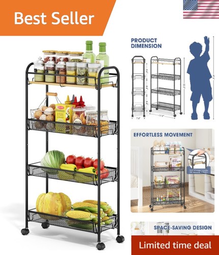 Tier slim rolling cart - 4-tier,