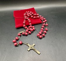 Red Wooden Rosary Beads Catholic Christian Handmade Antique Traditional Style
