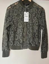 Zara  BNWT Ladies Khaki Green Lace Zip Up Bomber Jacket Size XS
