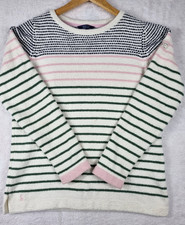 Joules Womens Seaham Chenille Knit Jumper Size 12 triped Green White Pink Trim
