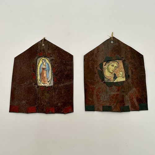 Pair mexican tin retablo - tin, style