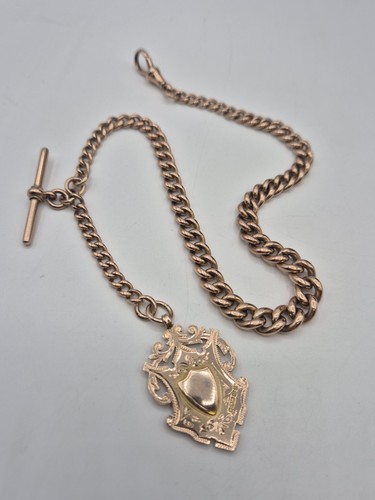 9ct gold watch chain - with, fob