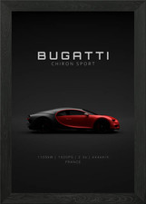 Red Bugatti Chiron Sport - Specs Framed Wall Art Poster Canvas Print Picture