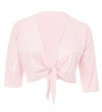 Womens New Pink Shrug 3/4 Sleeve Silver Foil Feather Print Plus Size Ladies
