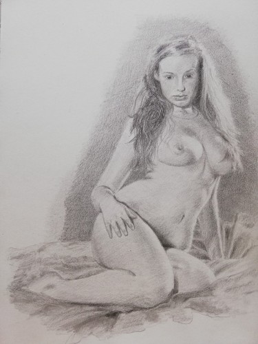 Pencil drawing seated nude - of,