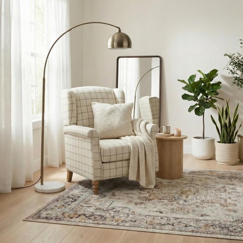 Maisette cream check fabric - maisette,