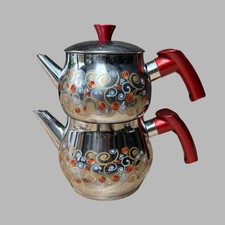 Vintage Traditional Turkish Double Tea Pot - Stainless Steel - MCM Retro