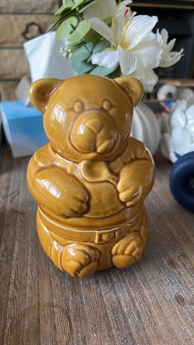 Vintage ceramic bear honey pot - vintage,
