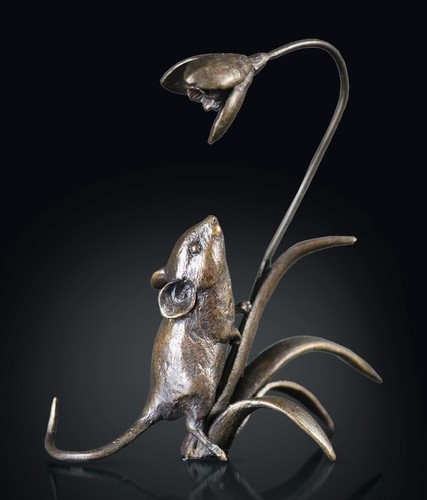 Mouse with snowdrop bronze - mouse,