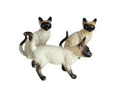 SET OF 3 BEAUTIFUL VINTAGE COOPERCRAFT PORCELAIN SIAMESE CAT FIGURINES 