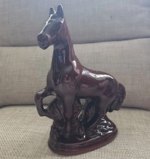 Rare Vintage hand made glazed redware pottery horse figurine Terracotta Prancing