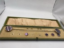 CASED SET ANTIQUE/VINTAGE COLOURED MOTHER OF PEARL HAT PINS AND BUTTONS   (A361)