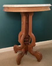 Small Victorian Marble Topped Wooden End Side Table Antique