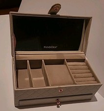 Pandora Jewelry Box Organizer Quilted Gray With Rose Gold & Mirror