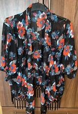 Atmosphere Primark Blue Red Blk Floral Lightweight Tasseled Kimono Shawl Size XS