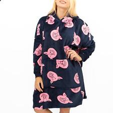 M&S Percy Pig Navy Hoodie Blanket Oversized Fleeced Long Sleeves Cuffed Pockets