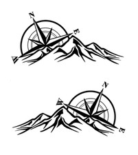 Compass Mountain Decal Stickers x2 For Camper Van Caravan Vinyl Sticker Graphic