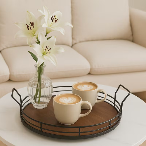 Round metal serving tray with - serving,