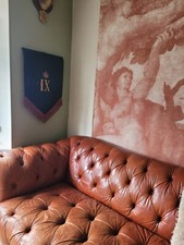 Antique Reclaimed victorian painted church banner hanging sign Plaque IX nine 9