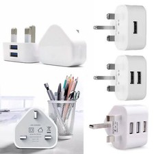 UK 3 Pin Dual USB Plug Adapter