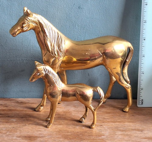 Vintage heavy brass horse and - vintage,