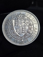 1893 Victoria Half Crown Silver Coin, High Grade Possibly Cleaned