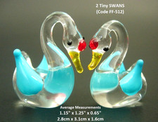 2 Miniature GLASS SWANS Mini
