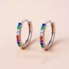 Rainbow Crystal Huggie Hoop
