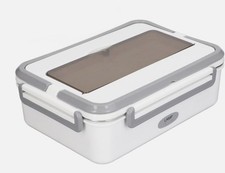 Electric Heating Lunch Box Gray White Double Handles Water Free Pluggable