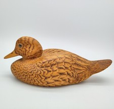 Hand Carved Wooden Teal Hen Duck, Signed  J Wheeler 1990, Pyrography Design