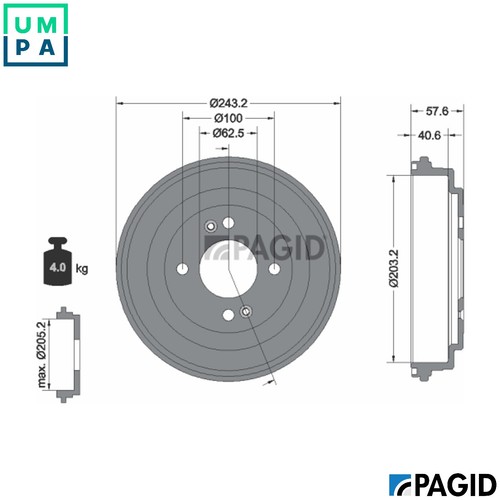 Brake drum 61362n for - drum,