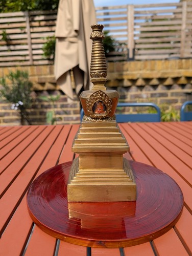 Tibetan buddhist brass stupa - buddhist,