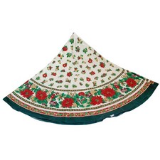Vintage Large 5ft Round Cotton Christmas Tablecloth Red Poinsettia Plant Italy