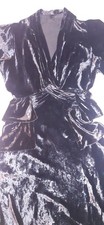 Original 1930s 1940s Vintage Evening Dress Black Crashed Velvet Handmade