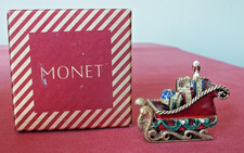 MONET METAL & ENAMEL CHRISTMAS SLEIGH WITH GIFTS TRINKET BOX + BOX