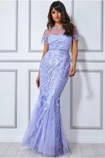 Goddiva Size 10 Embroidered Prom Maxi Long Evening Party Quiz Dress Ball Gown