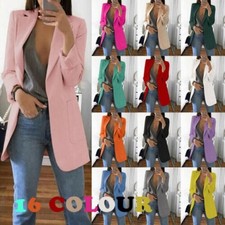 Women's Long Collar Blazer Suit Jacket Ladies Formal Slim Coat Outwear Cardigan