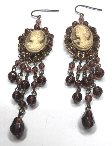 Vintage cameo drop - drop, earrings