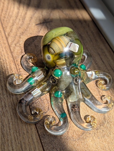 Resin octopus ornament green - resin,
