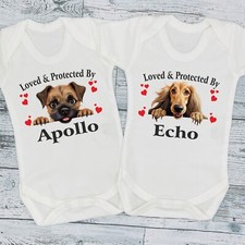 Loved & Protected By Dog Breeds New Baby Vest Bodysuit Grow Sleepsuit