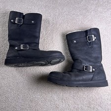UGG Women’s Black Biker Boots Kensington 5678 Leather Shearling  Size 9