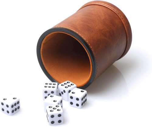 Brown leather dice cup set - pu,