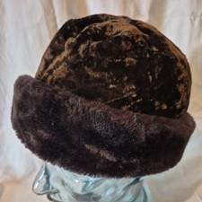 ​Vintage JACOLL Dark Brown Crushed Velvet Fur Trim Winter Cloche Hat 40s/50s