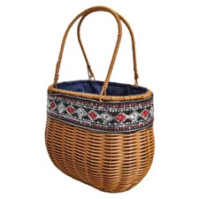  Straw Basket Bag Woven Storage Hand Baskets with Handles Hand-woven